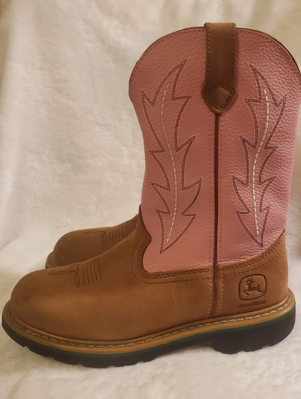 John Deere Pink Western Work  Boots 8.5 Womens